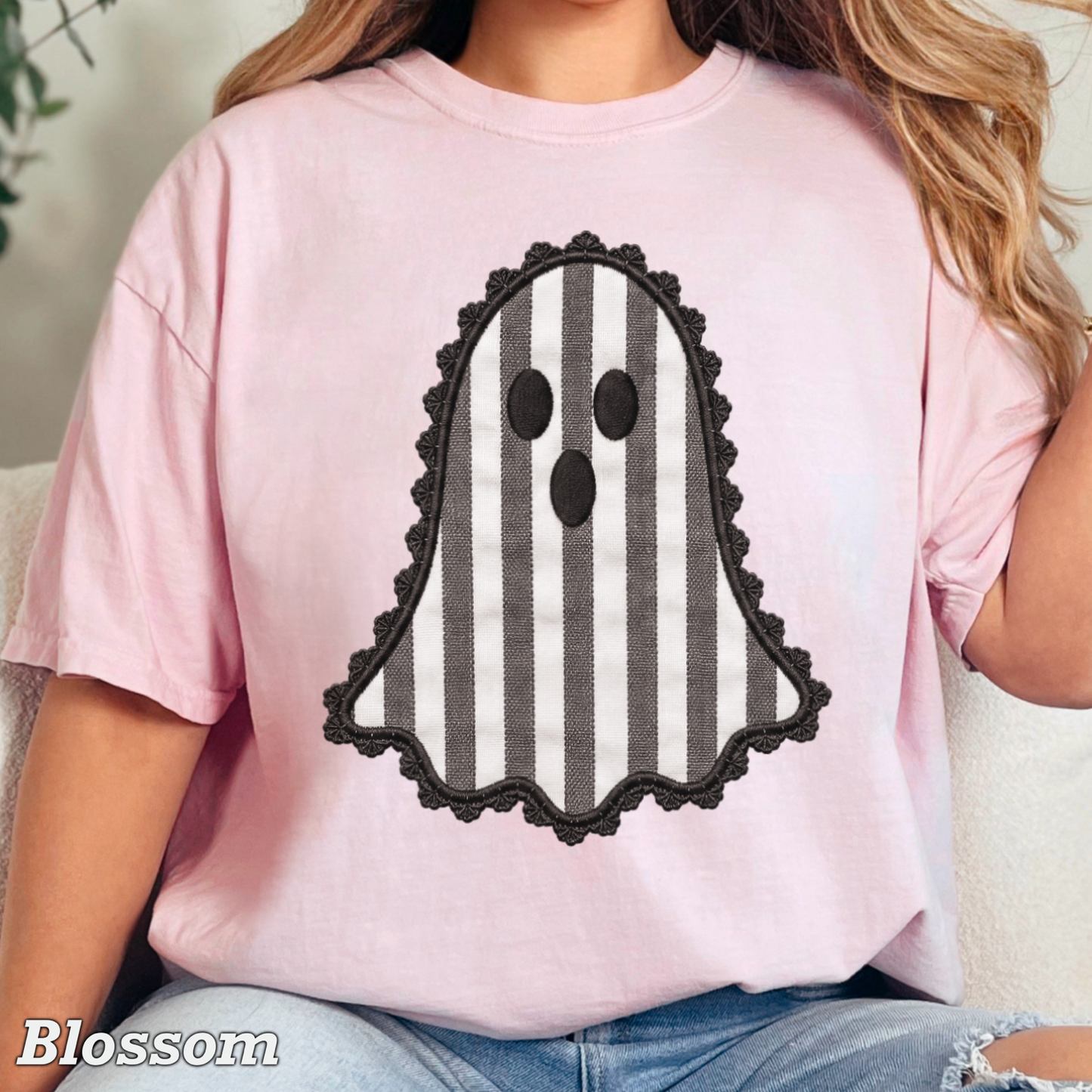 Lace Ghost Halloween Comfort Color Graphic Tee