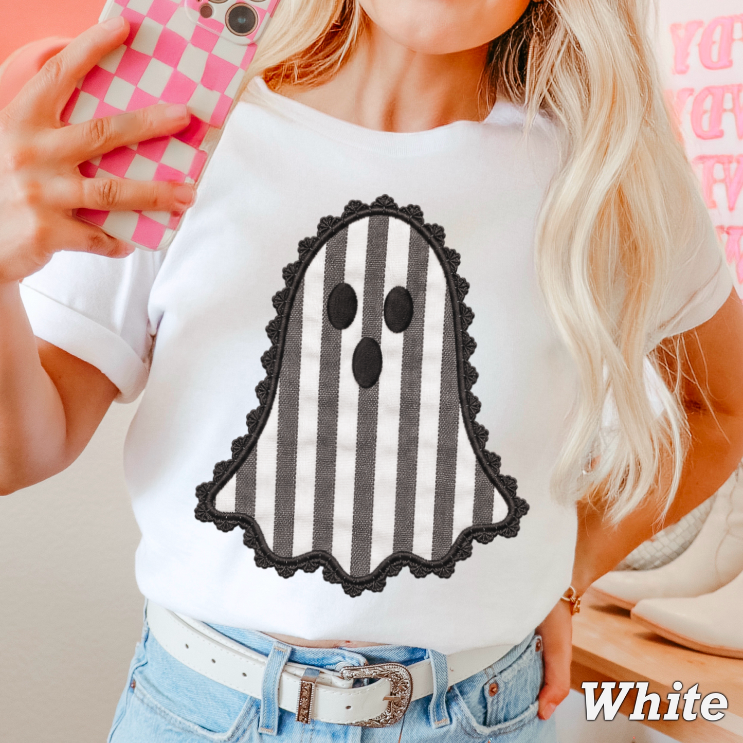 Lace Ghost Halloween Comfort Color Graphic Tee