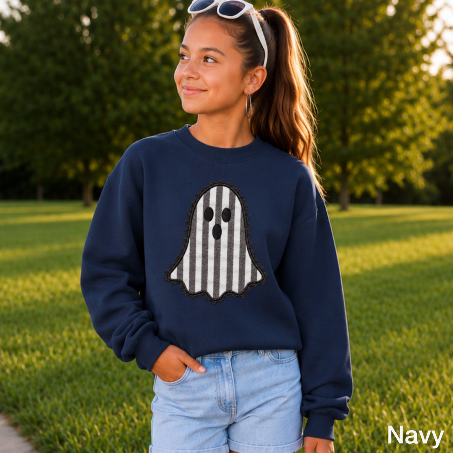 Lace Ghost Halloween Youth Crewneck Sweatshirt