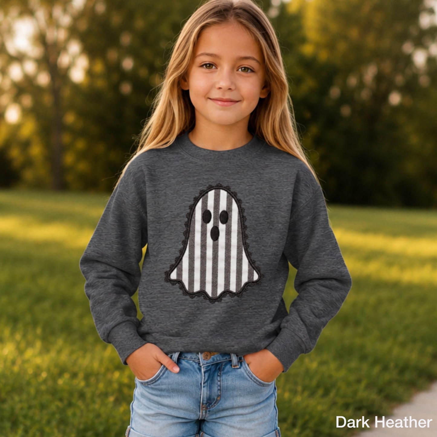 Lace Ghost Halloween Youth Crewneck Sweatshirt