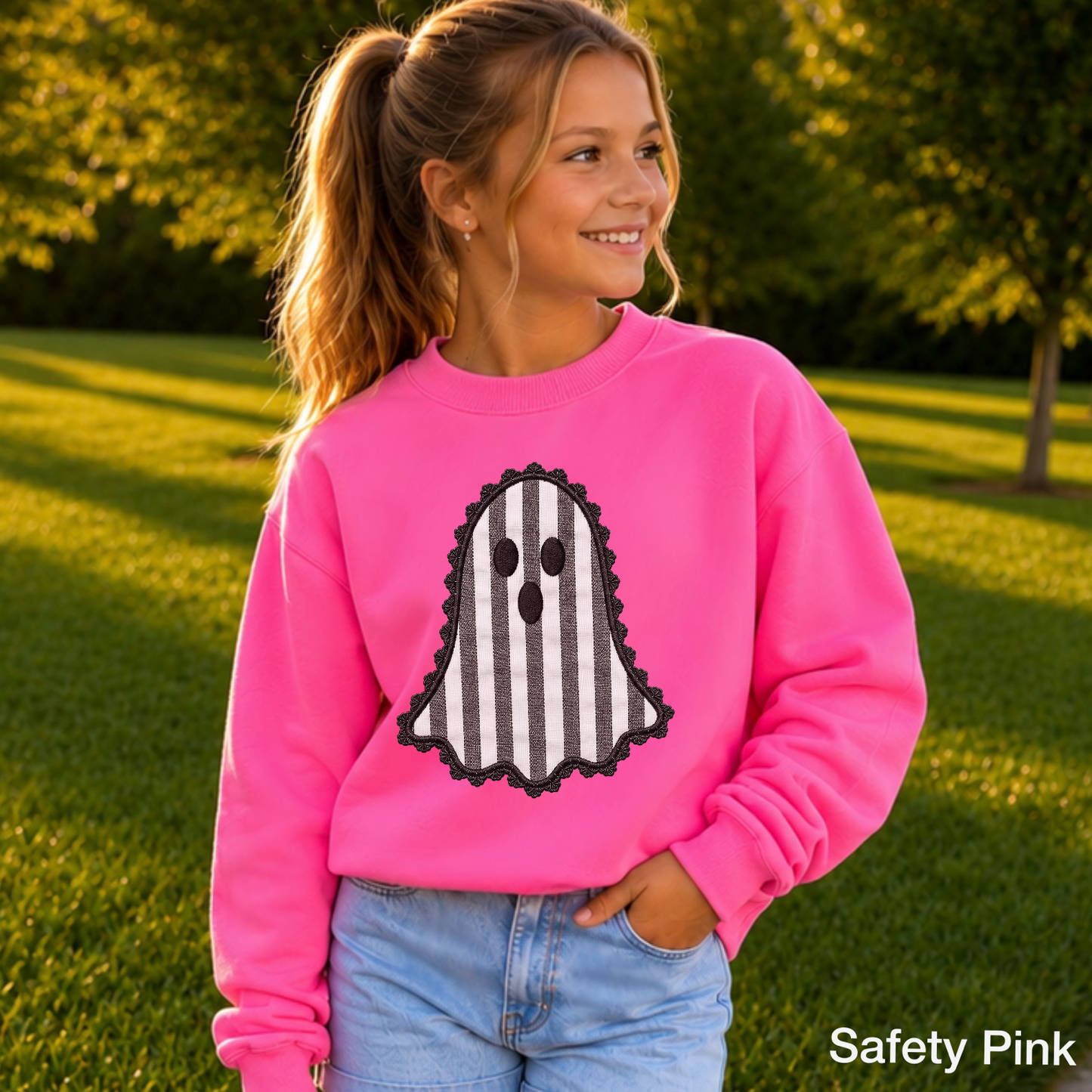 Lace Ghost Halloween Youth Crewneck Sweatshirt