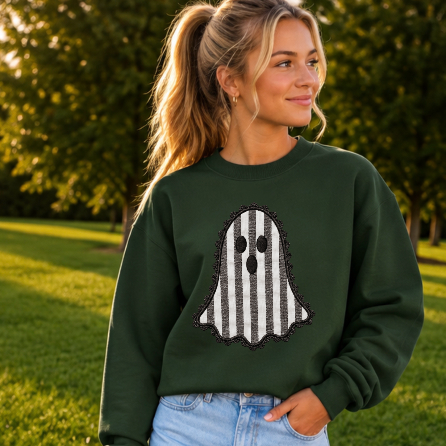Lace Ghost Halloween Youth Crewneck Sweatshirt