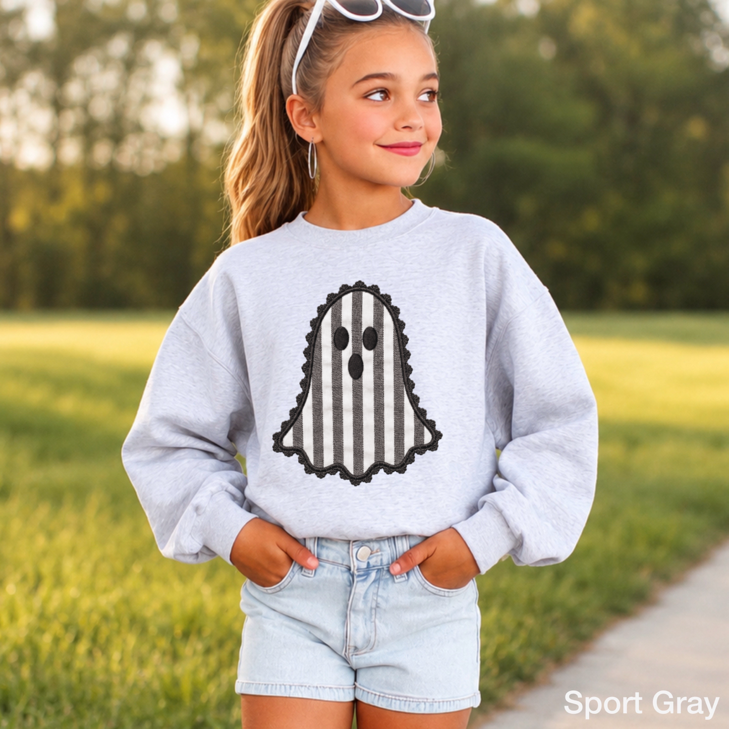 Lace Ghost Halloween Youth Crewneck Sweatshirt