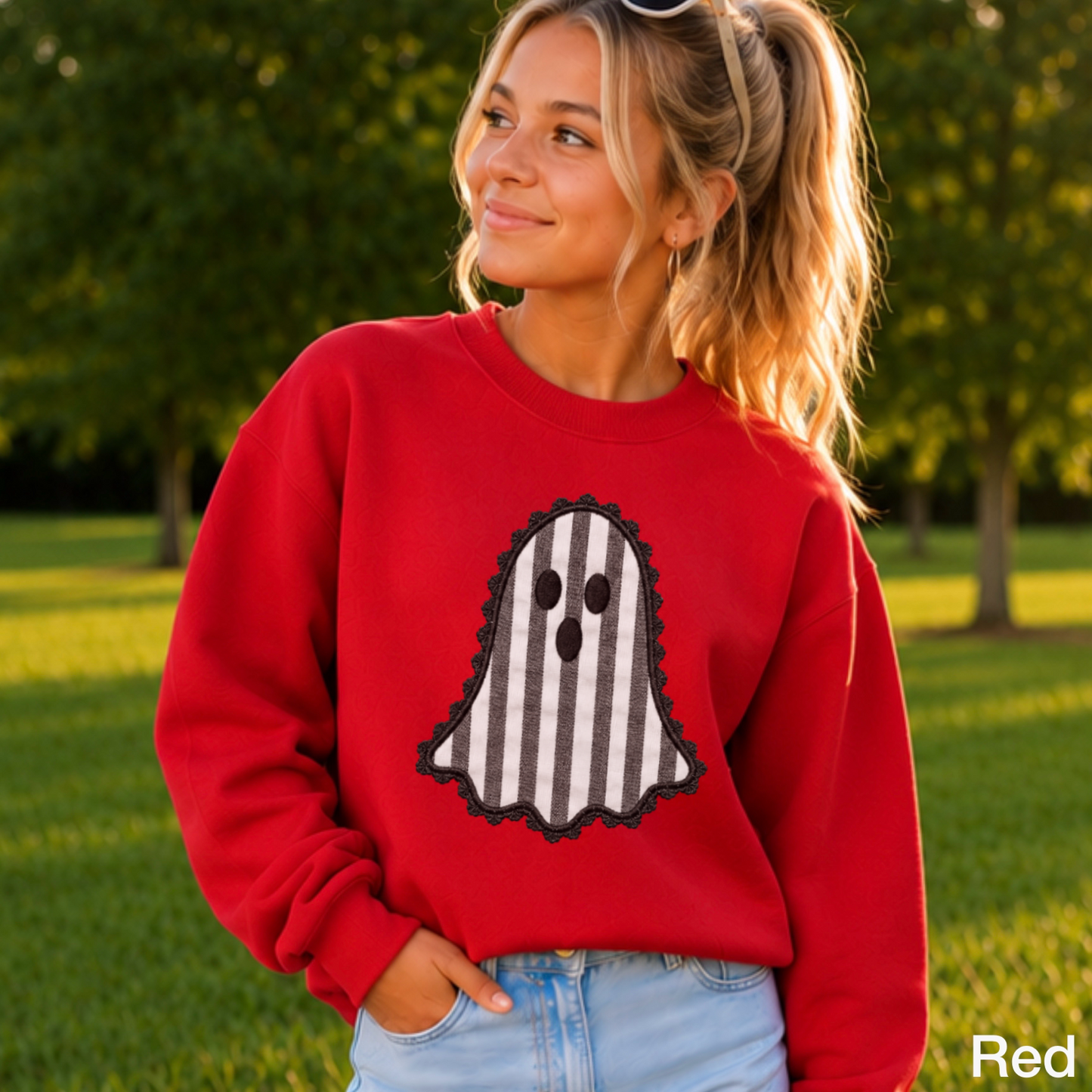 Lace Ghost Halloween Youth Crewneck Sweatshirt