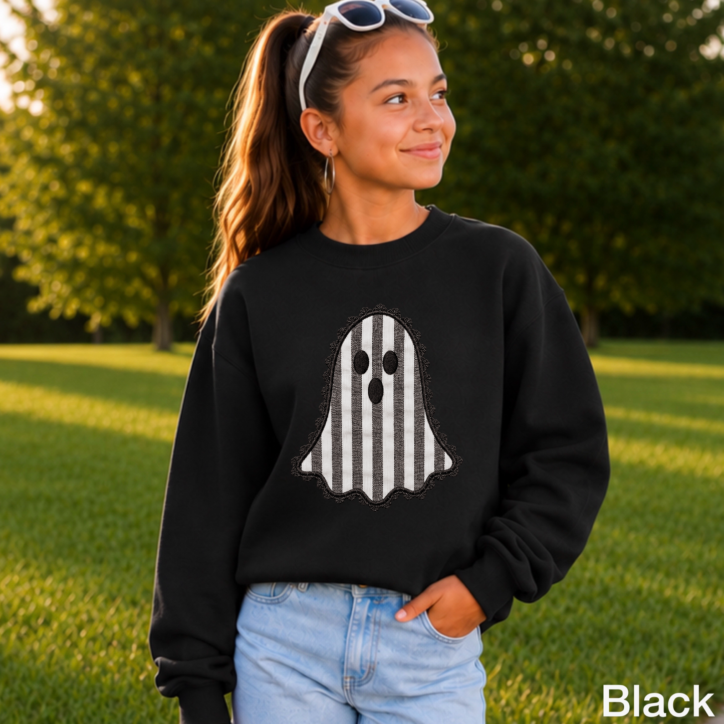 Lace Ghost Halloween Youth Crewneck Sweatshirt