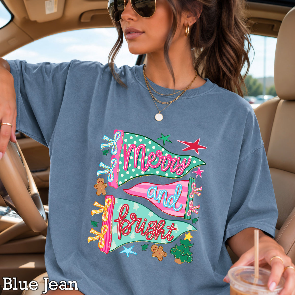 Merry And Bright Christmas Comfort Color Graphic Tee