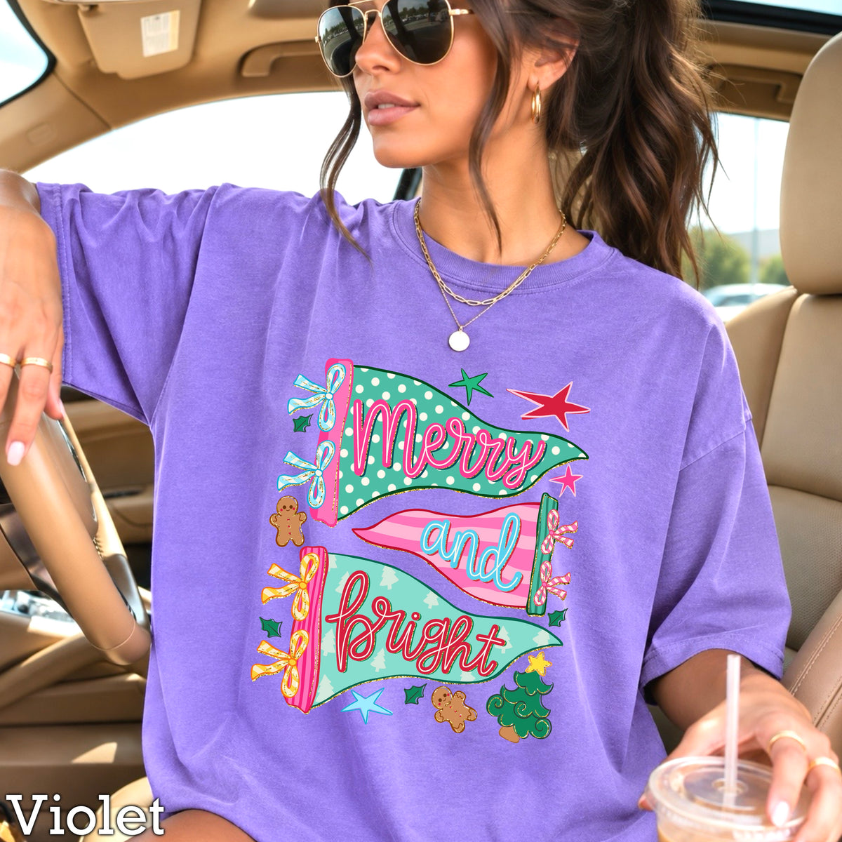 Merry And Bright Christmas Comfort Color Graphic Tee