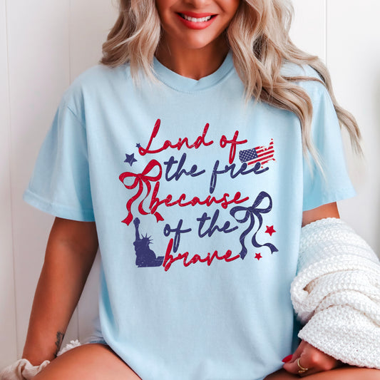 Land Of The Free Because Of The Brave Comfort Color Graphic Tee