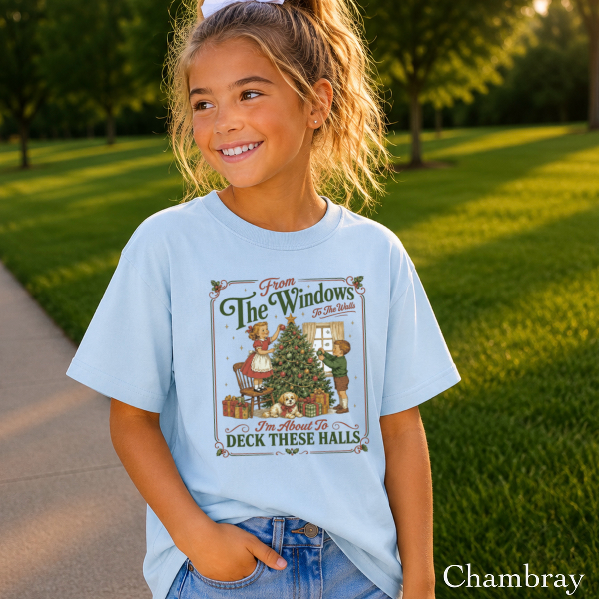 Deck These Halls Christmas Youth Comfort Color T-Shirt