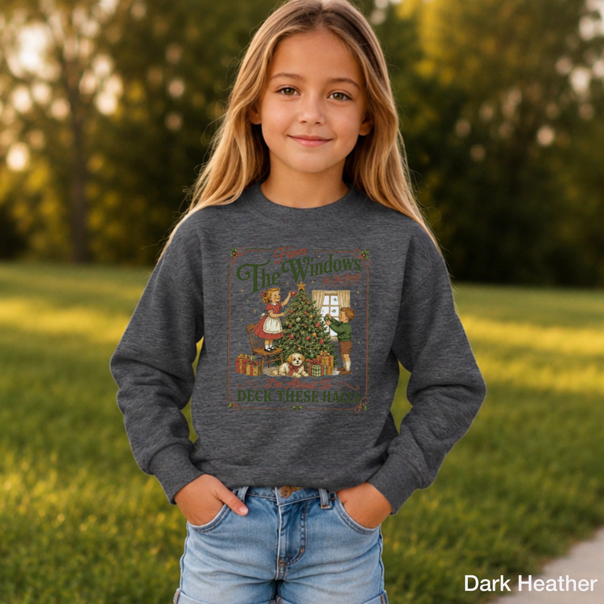 Deck These Halls Christmas Youth Crewneck Sweatshirt