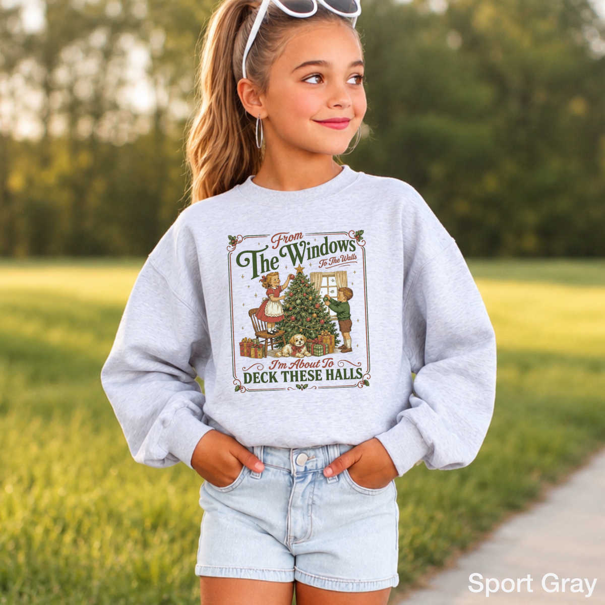 Deck These Halls Christmas Youth Crewneck Sweatshirt