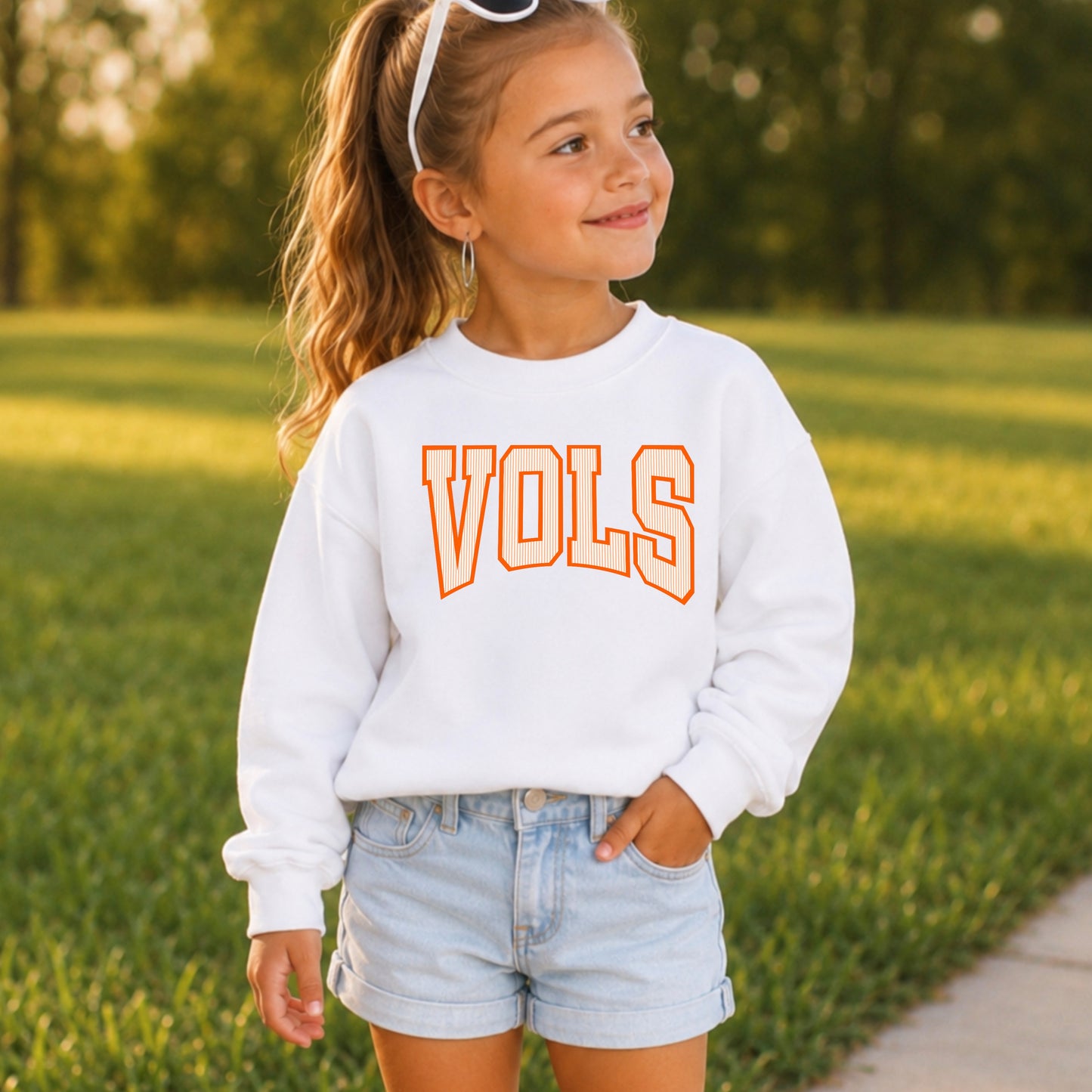 Orange And White College Game Day Youth Crewneck Sweatshirt