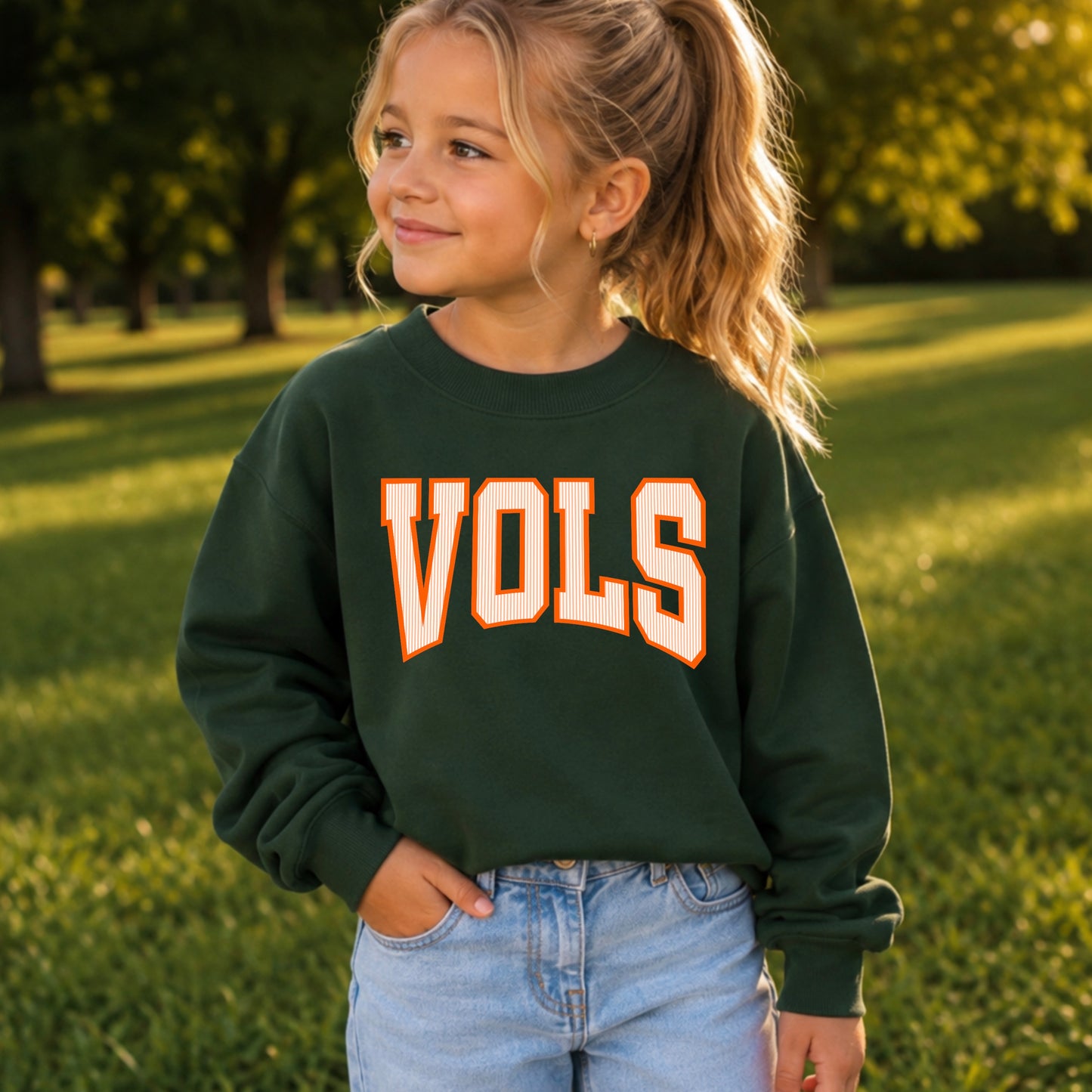 Orange And White College Game Day Youth Crewneck Sweatshirt