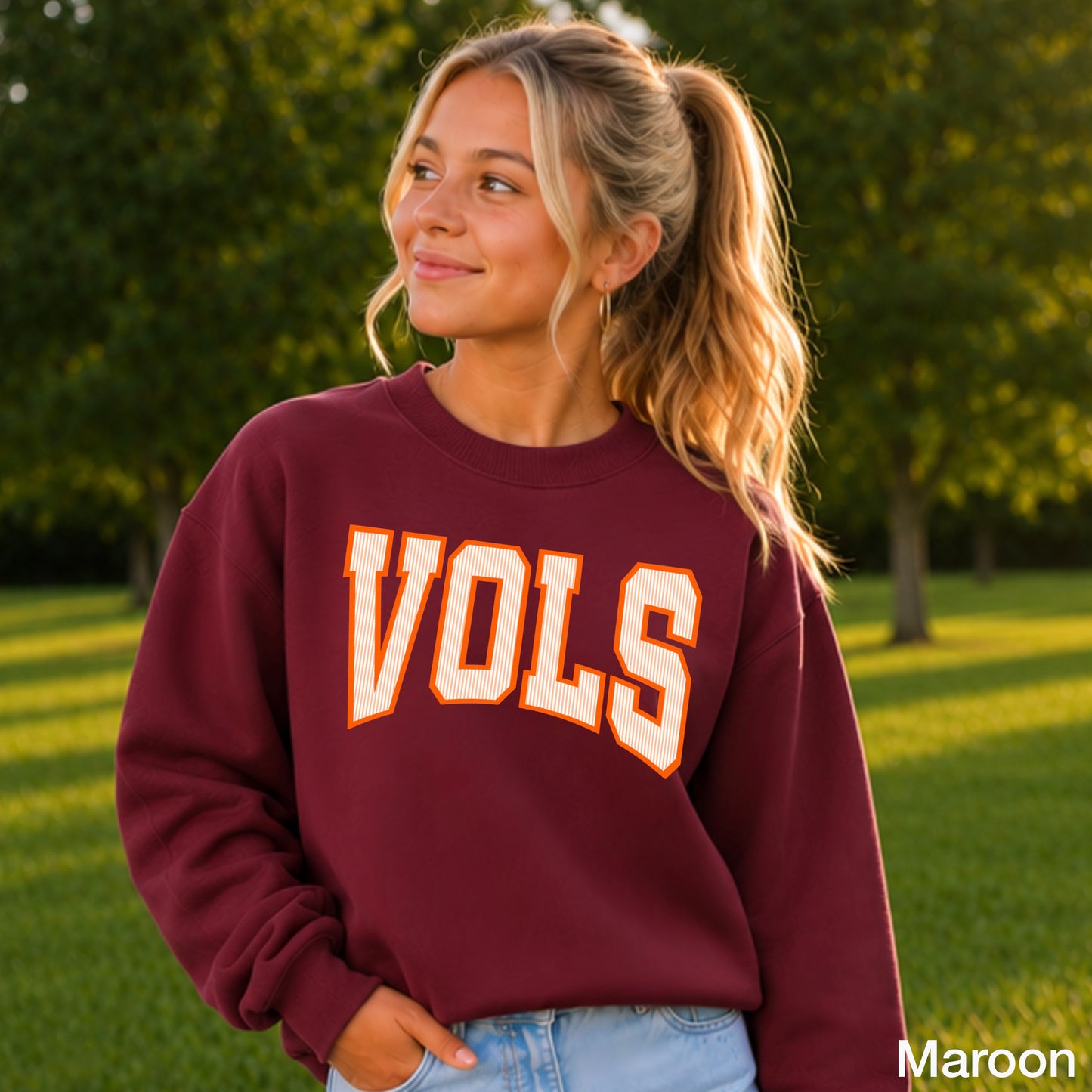 Orange And White College Game Day Youth Crewneck Sweatshirt