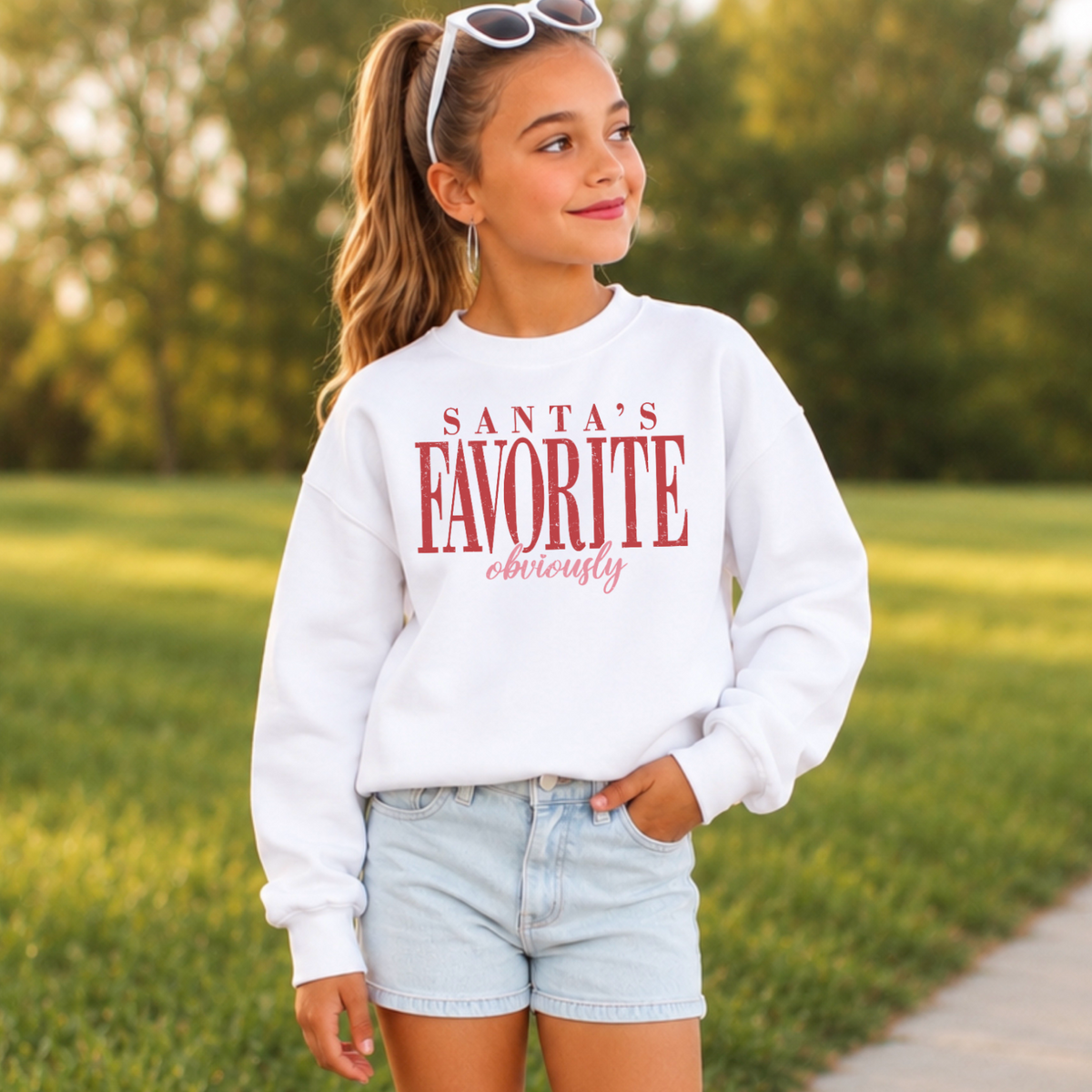 Santas Favorite Youth Crewneck Sweatshirt