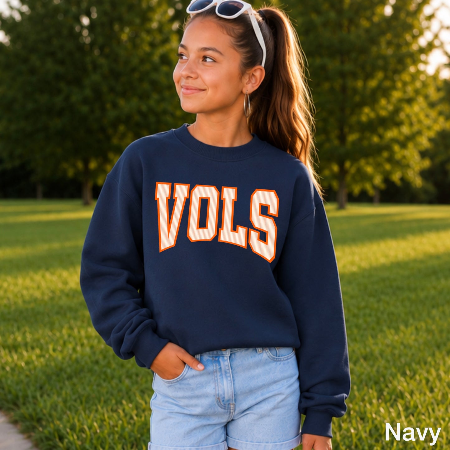 Orange And White College Game Day Youth Crewneck Sweatshirt