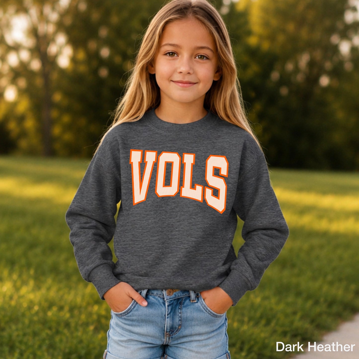 Orange And White College Game Day Youth Crewneck Sweatshirt