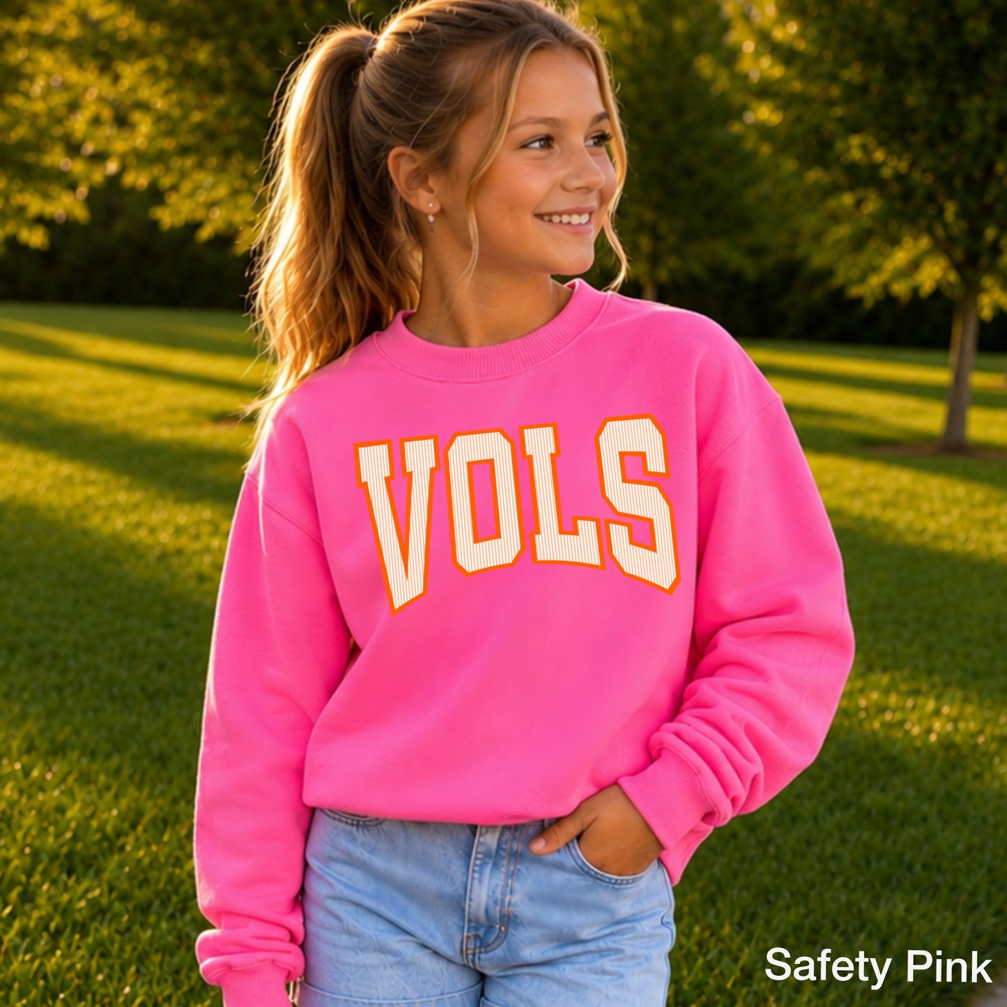Orange And White College Game Day Youth Crewneck Sweatshirt