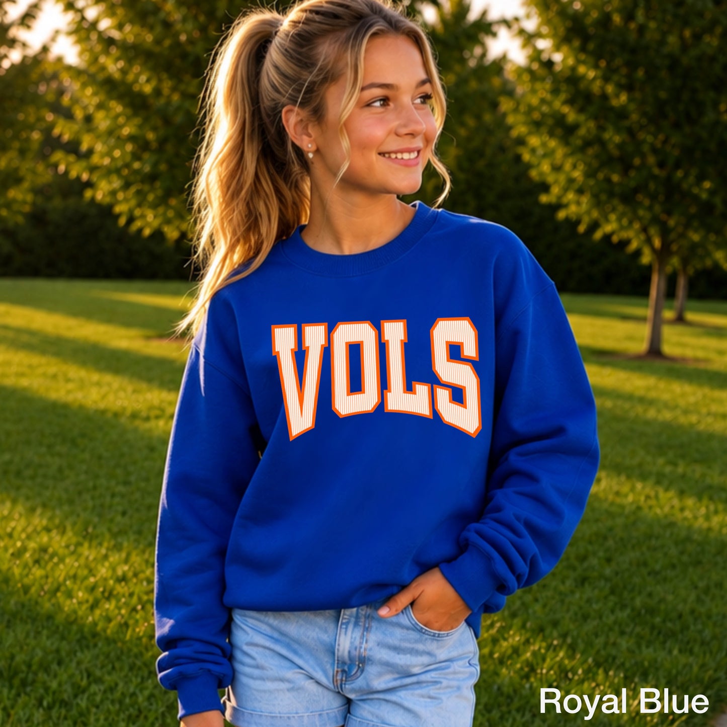 Orange And White College Game Day Youth Crewneck Sweatshirt