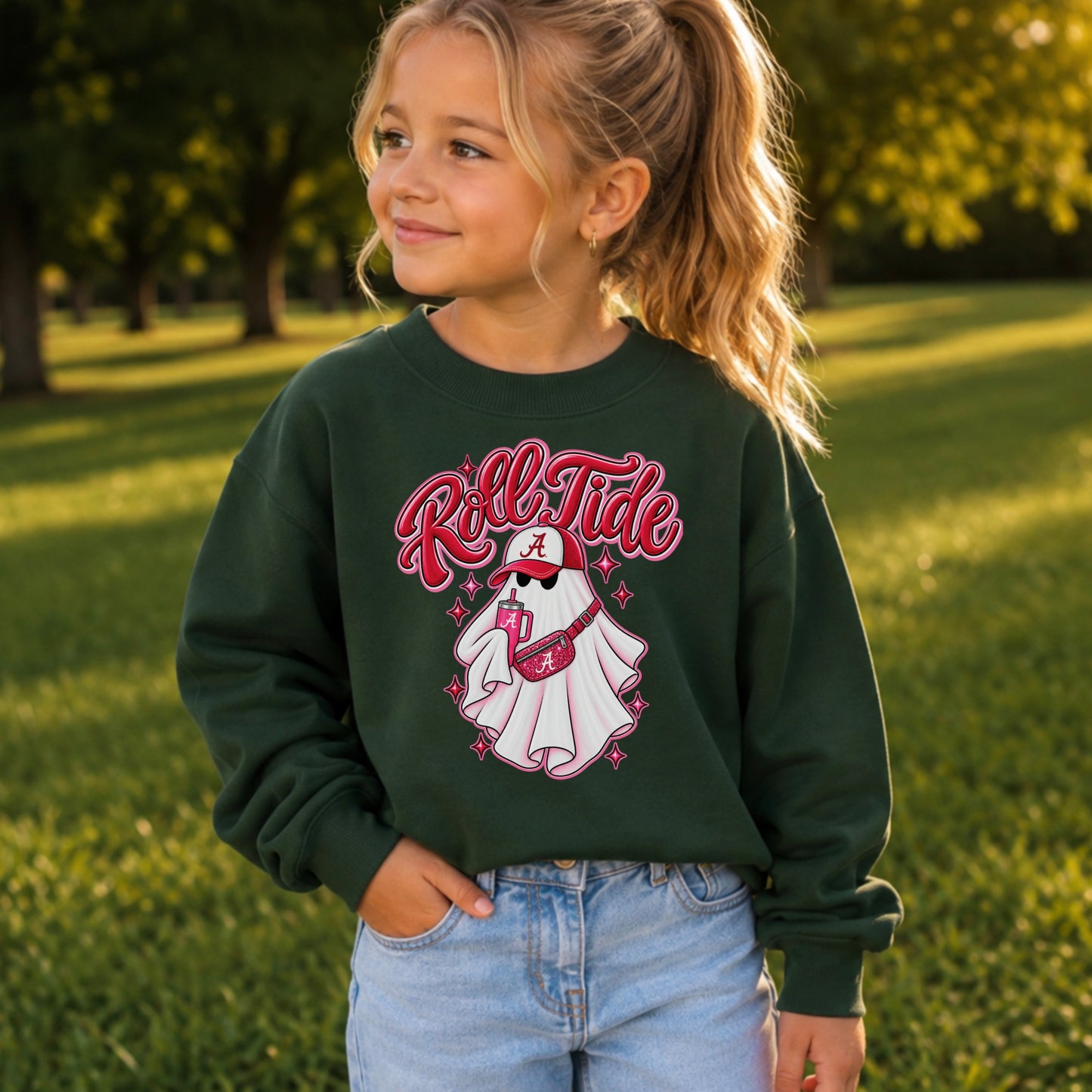 Alabama Halloween Ghost Youth Crewneck Sweatshirt