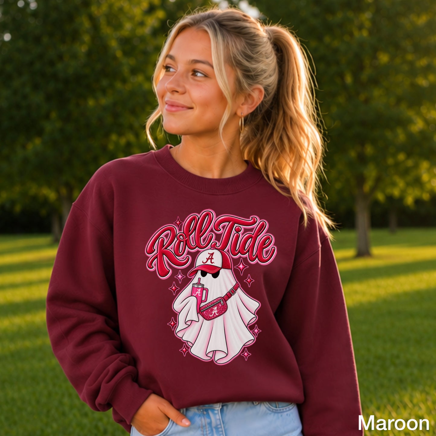 Alabama Halloween Ghost Youth Crewneck Sweatshirt