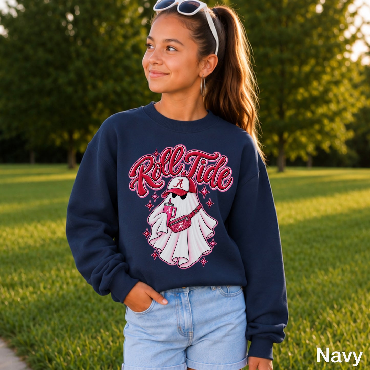 Alabama Halloween Ghost Youth Crewneck Sweatshirt