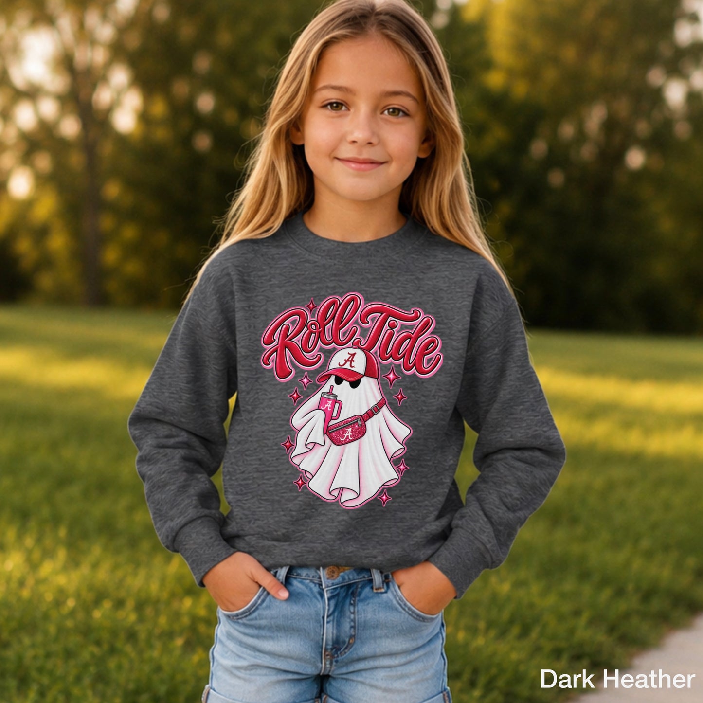 Alabama Halloween Ghost Youth Crewneck Sweatshirt