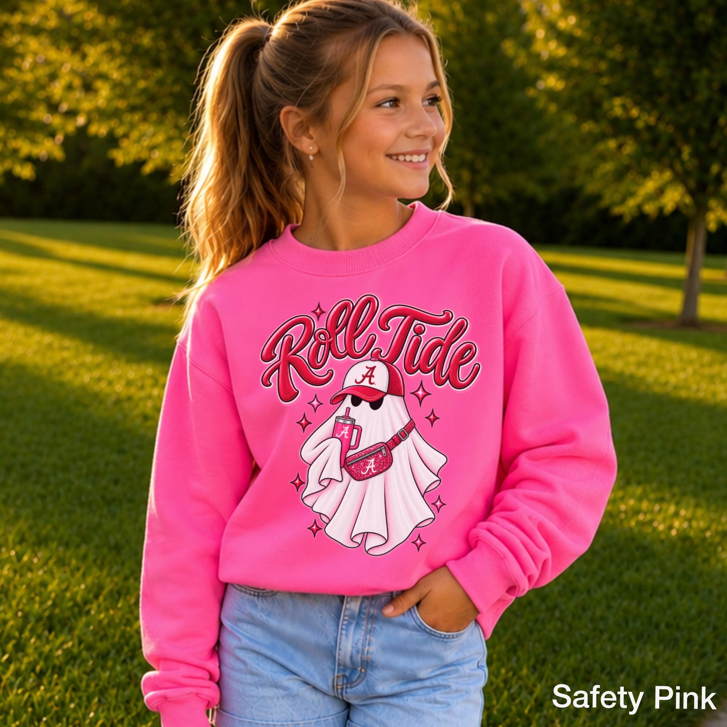 Alabama Halloween Ghost Youth Crewneck Sweatshirt