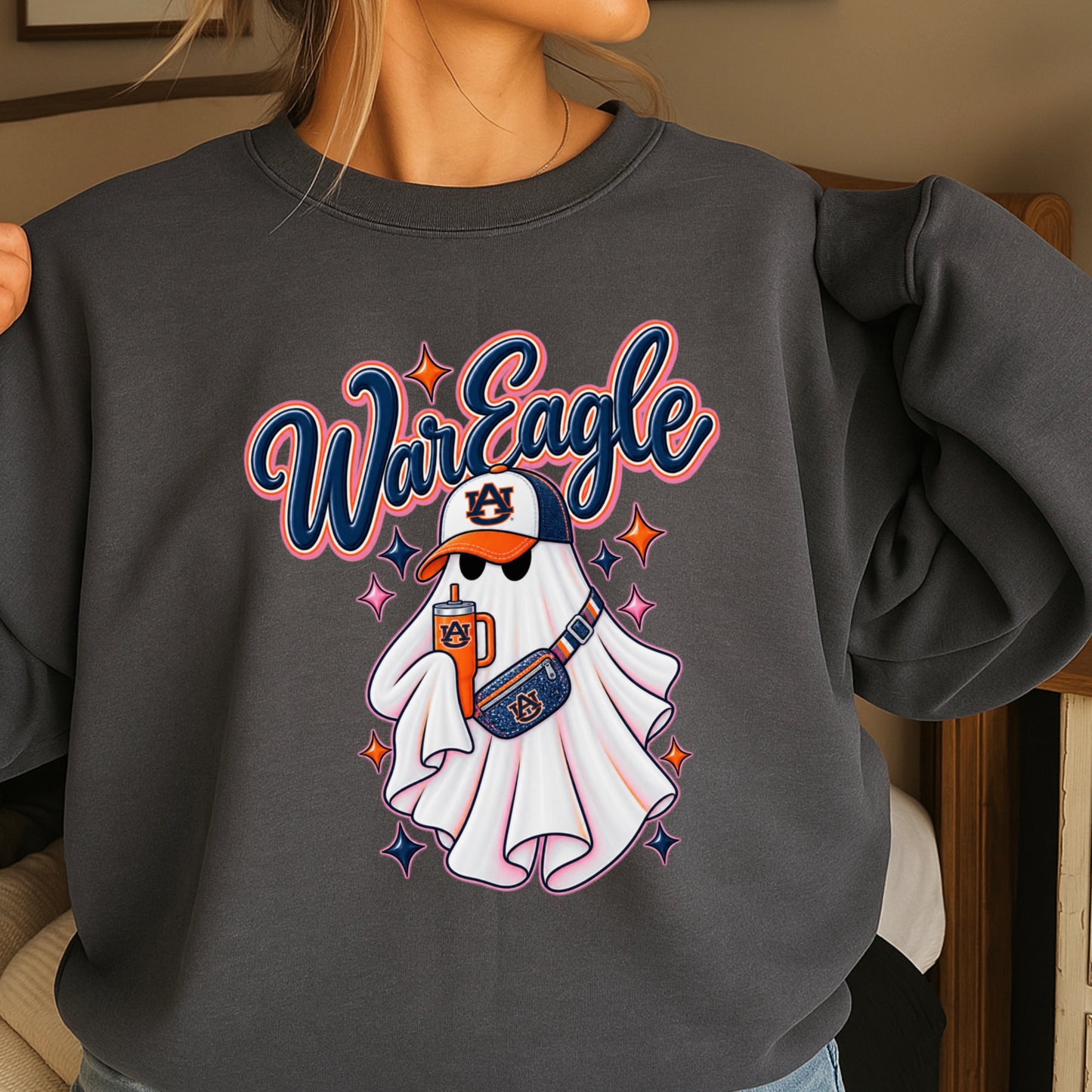 Auburn Halloween Ghost  Crewneck Sweatshirt