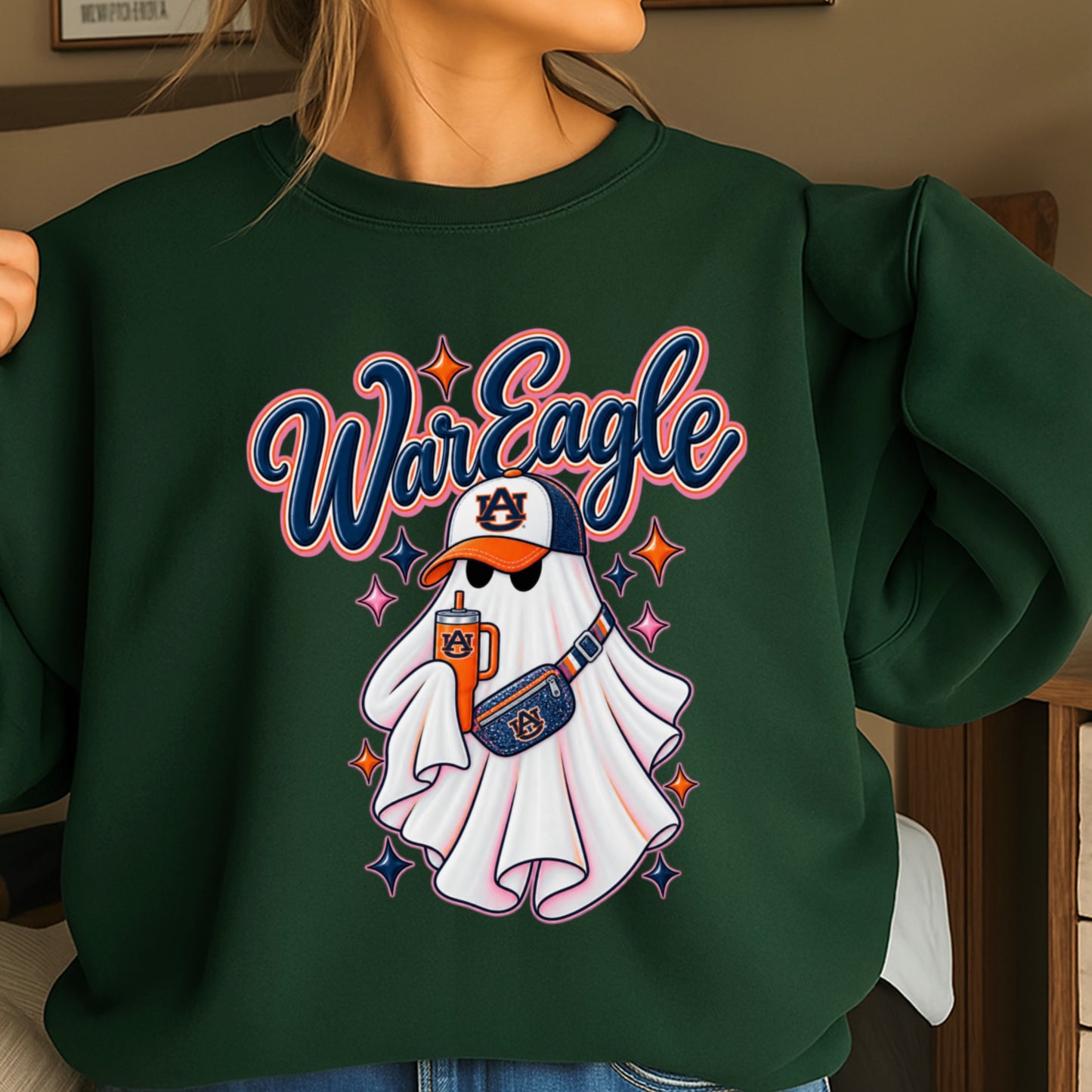 Auburn Halloween Ghost  Crewneck Sweatshirt