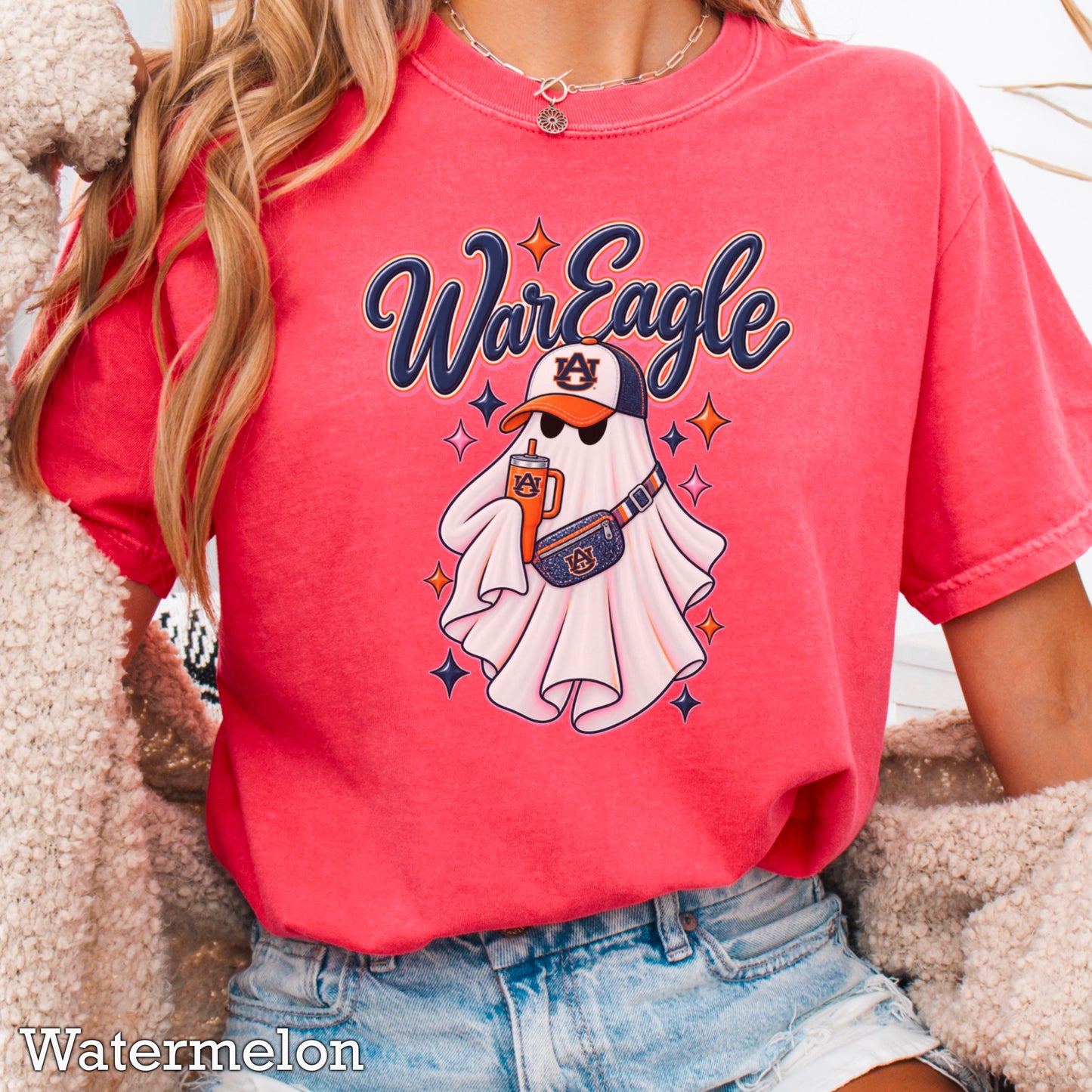 Auburn Halloween Ghost Comfort Color Graphic Tee