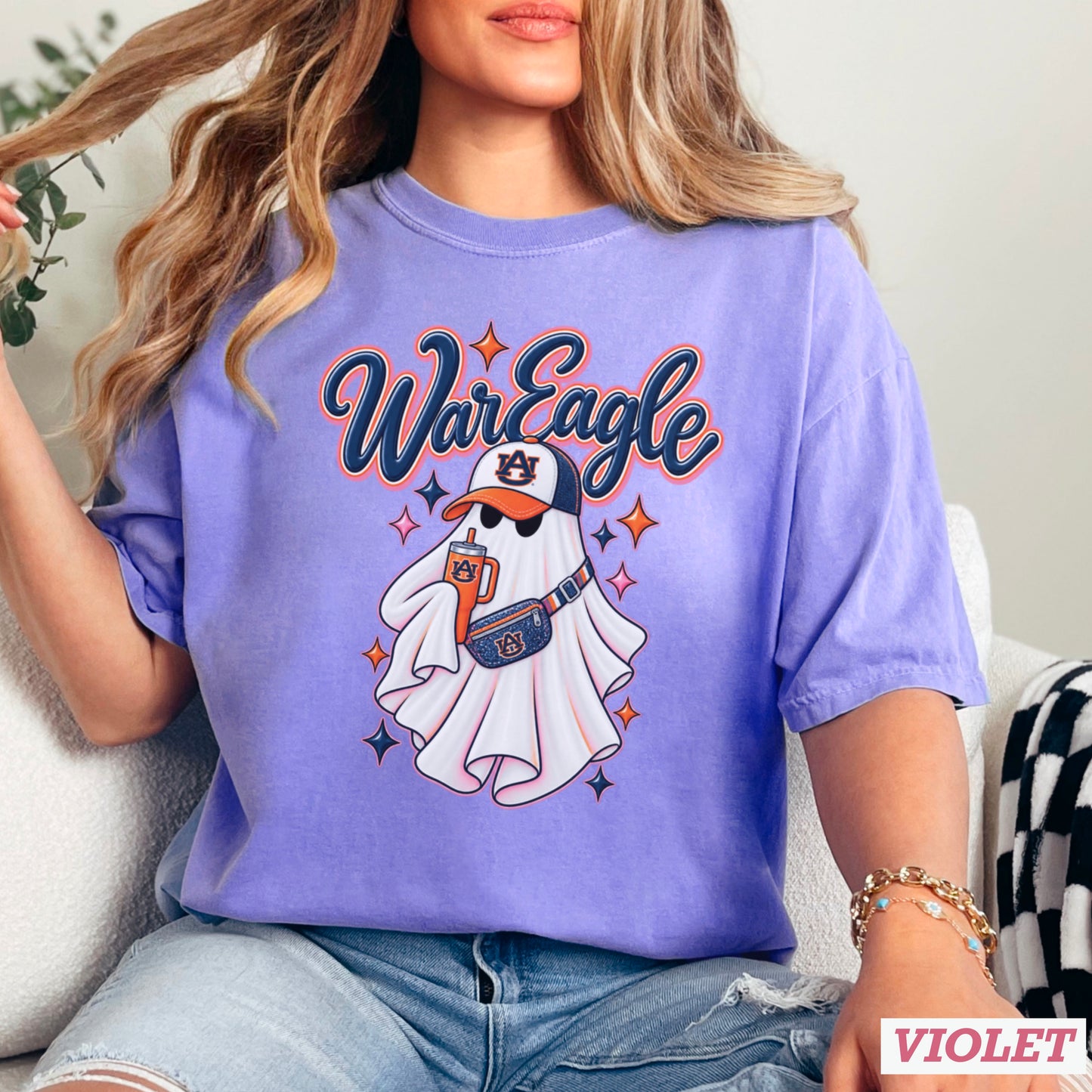 Auburn Halloween Ghost Comfort Color Graphic Tee
