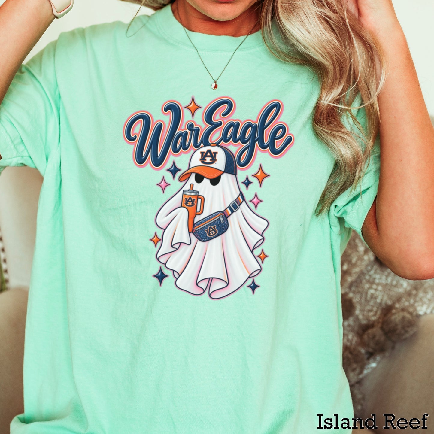 Auburn Halloween Ghost Comfort Color Graphic Tee