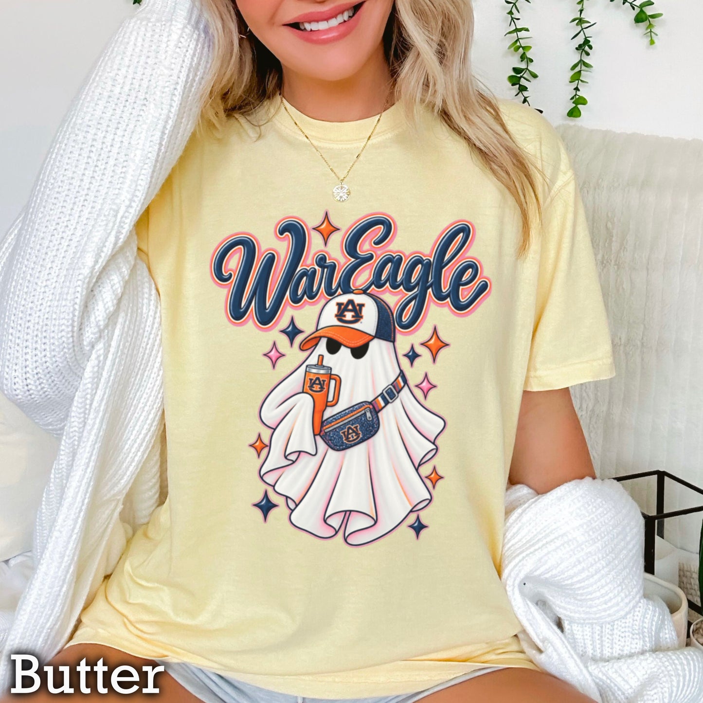 Auburn Halloween Ghost Comfort Color Graphic Tee
