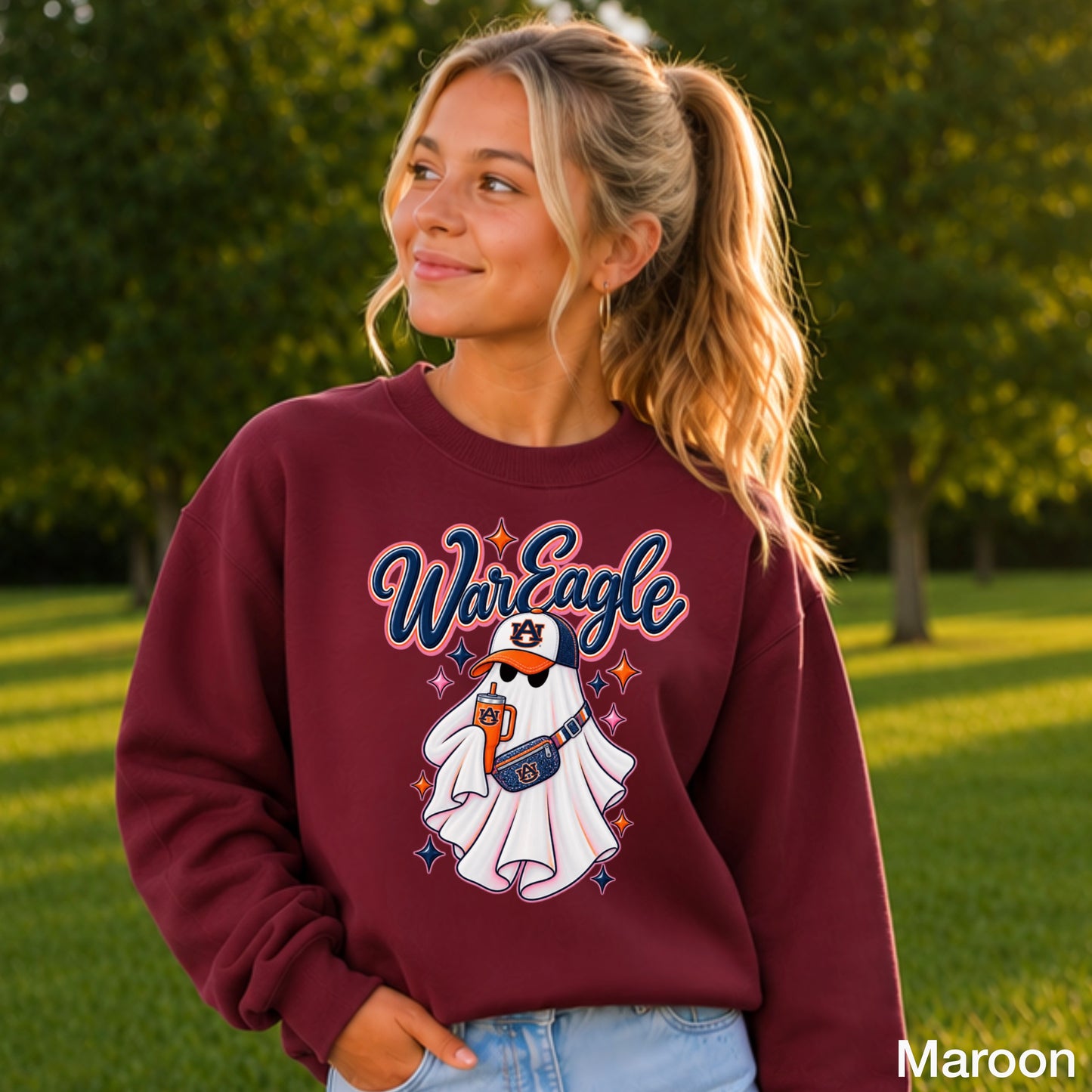 Auburn Halloween Ghost Youth Crewneck Sweatshirt
