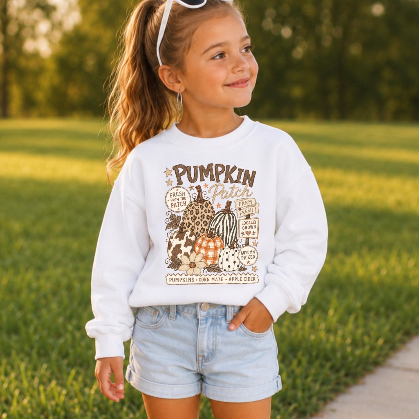 Fall Pumpkin Patch Youth Crewneck Sweatshirt