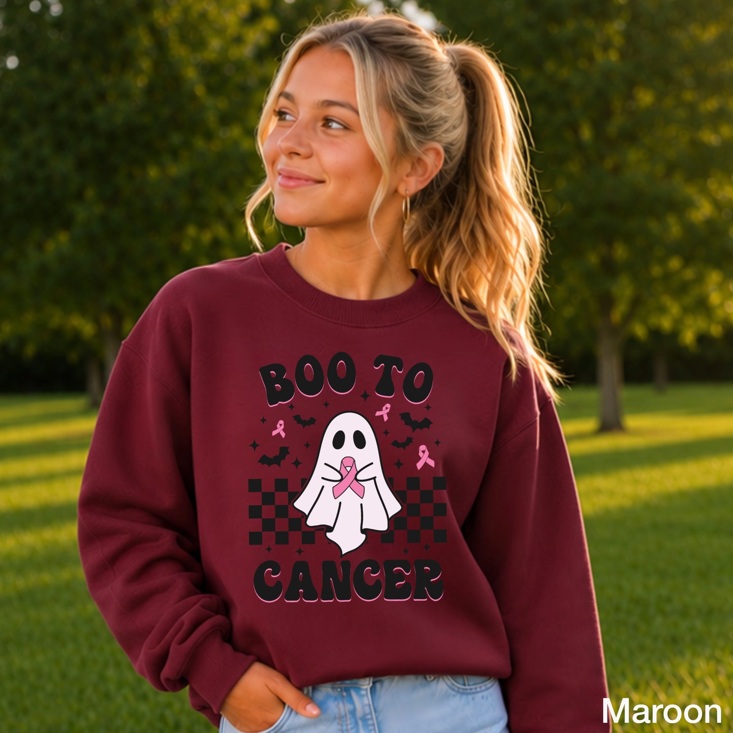 Boo To Cancer Youth Crewneck Sweatshirt