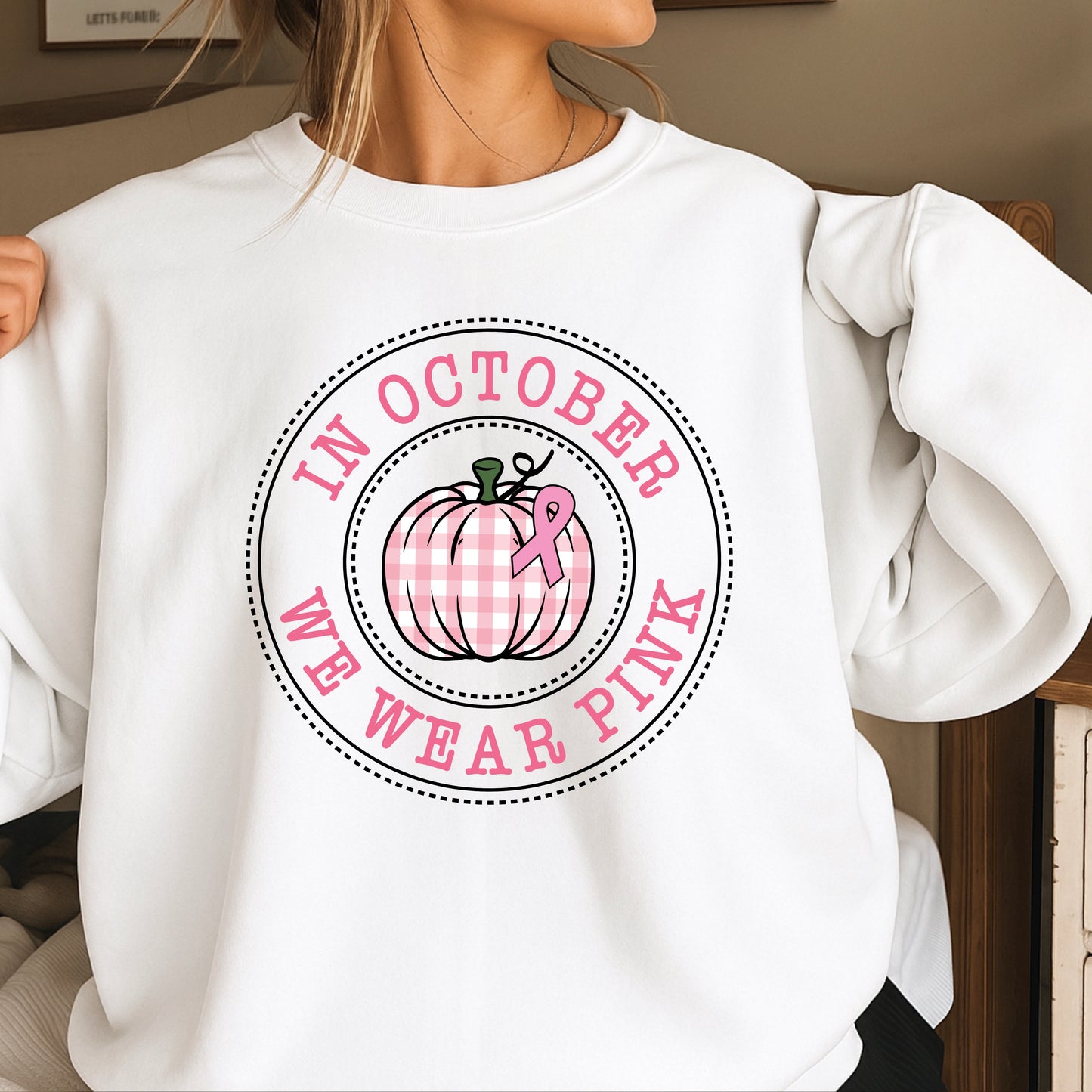 In October We Wear Pink Crewneck Sweatshirt