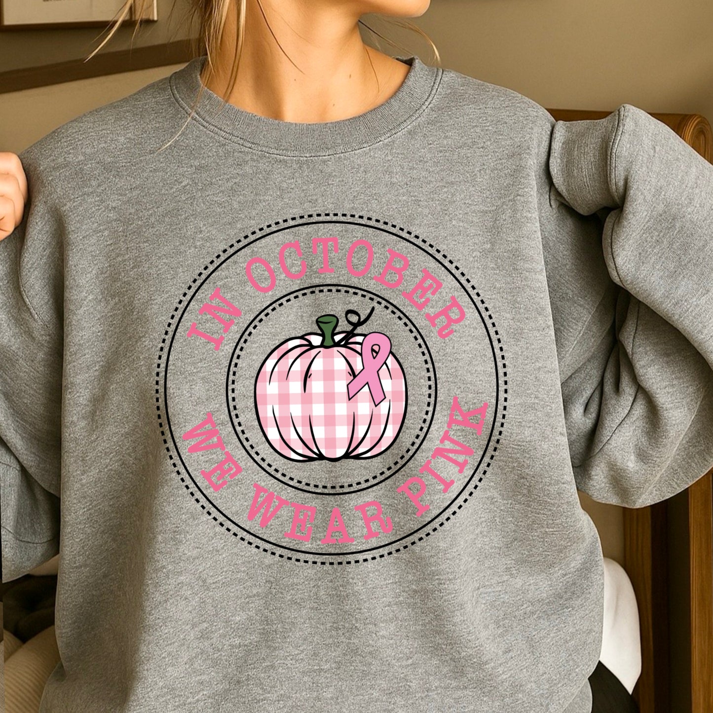 In October We Wear Pink Crewneck Sweatshirt