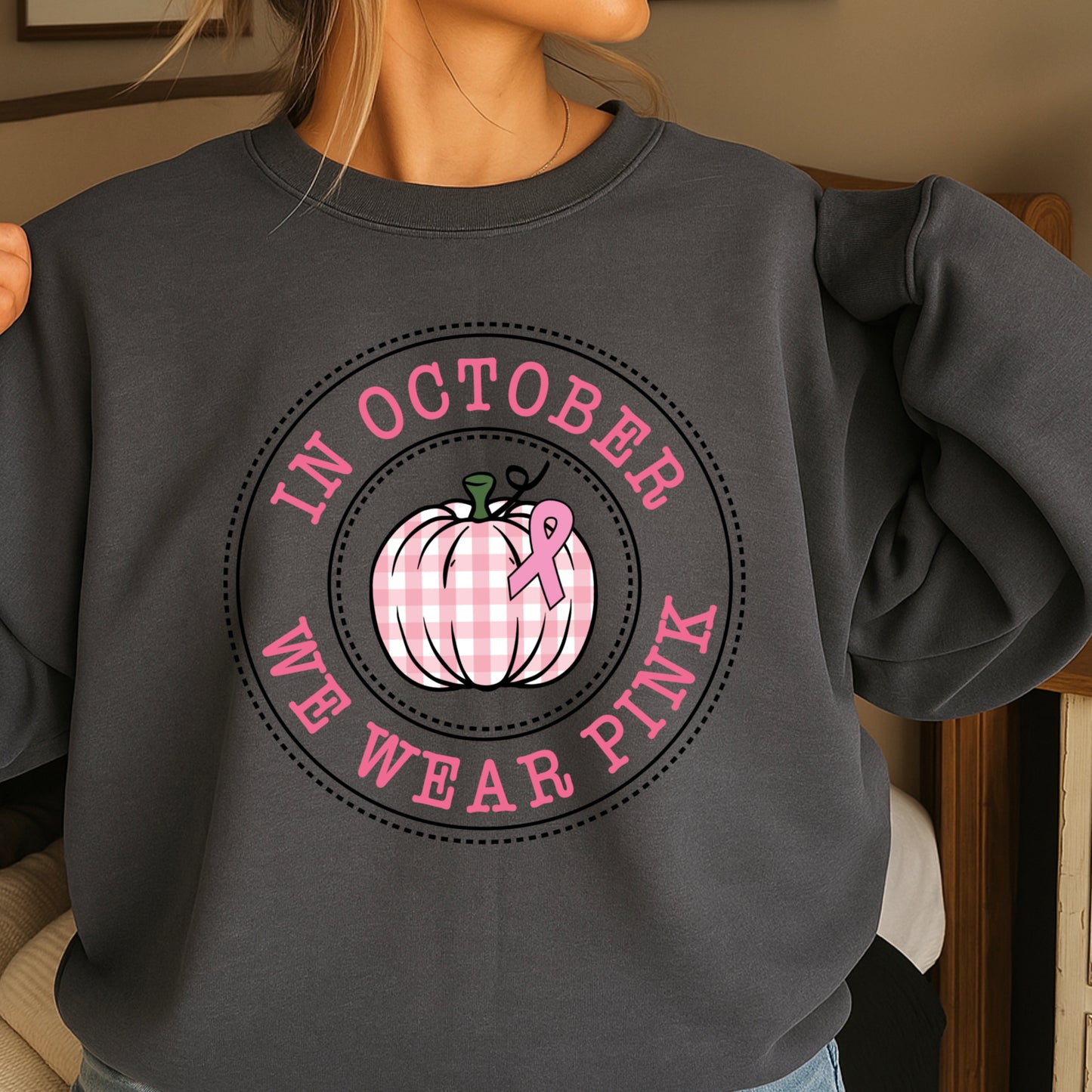 In October We Wear Pink Crewneck Sweatshirt