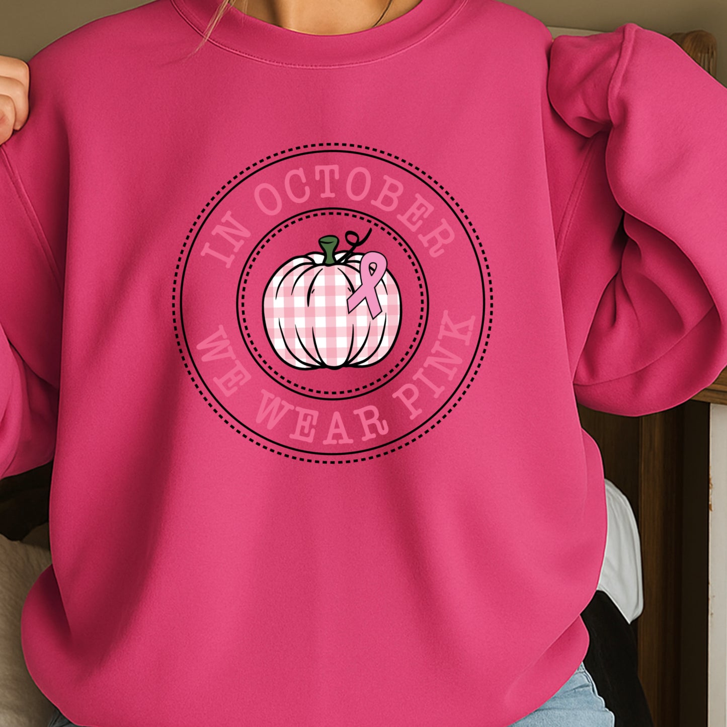In October We Wear Pink Crewneck Sweatshirt