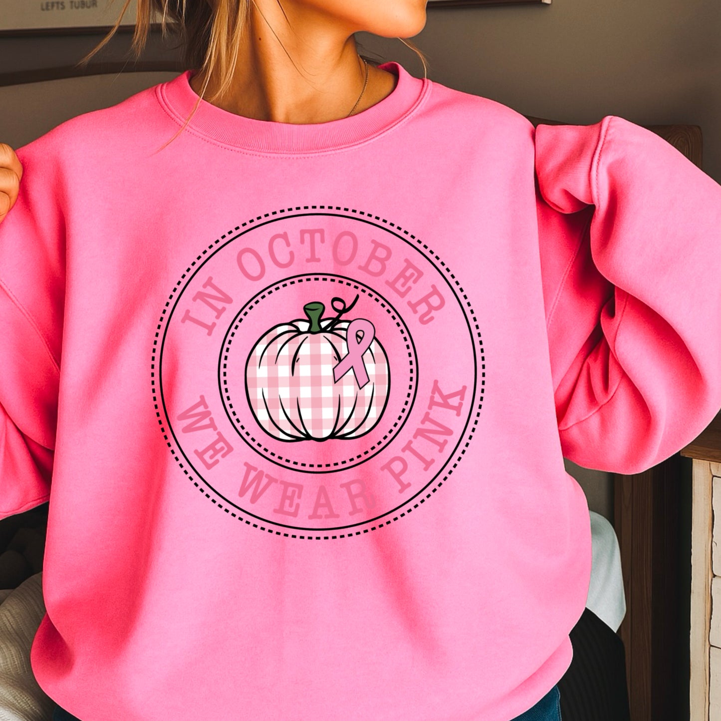 In October We Wear Pink Crewneck Sweatshirt