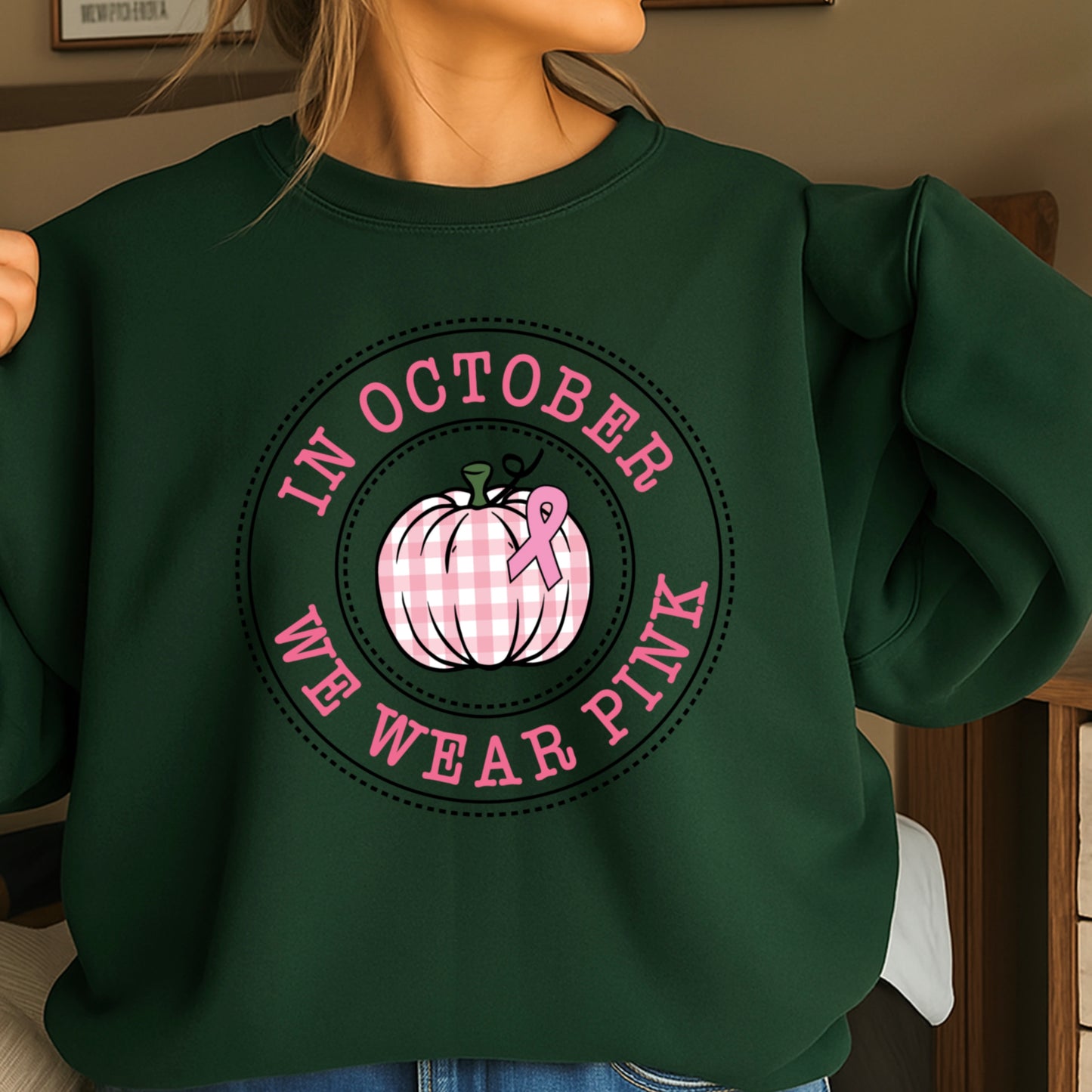 In October We Wear Pink Crewneck Sweatshirt