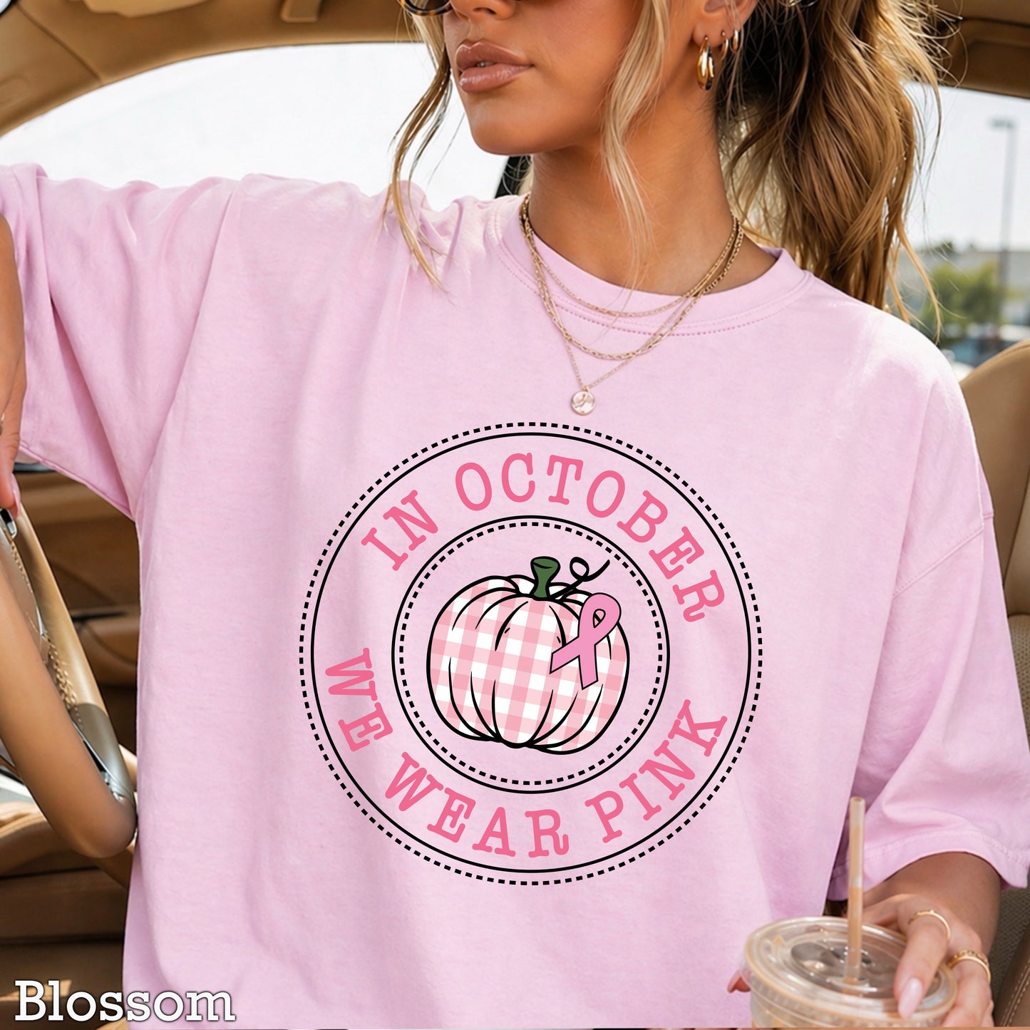 In October We Wear Pink Comfort Color Graphic Tee