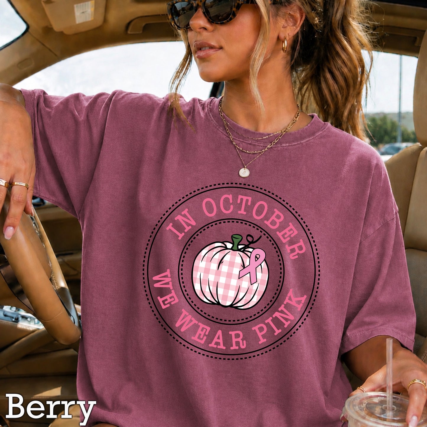 In October We Wear Pink Comfort Color Graphic Tee