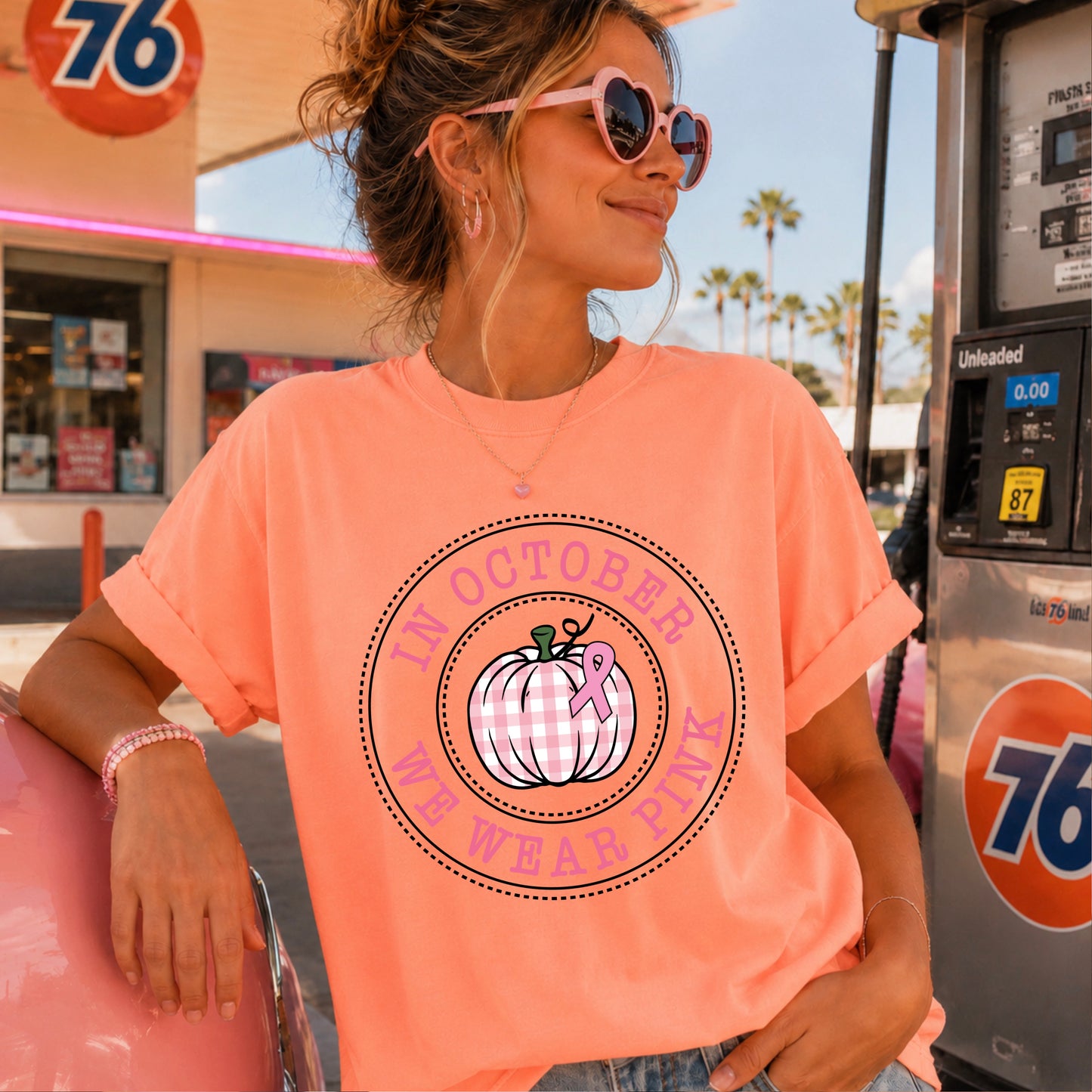 In October We Wear Pink Comfort Color Graphic Tee