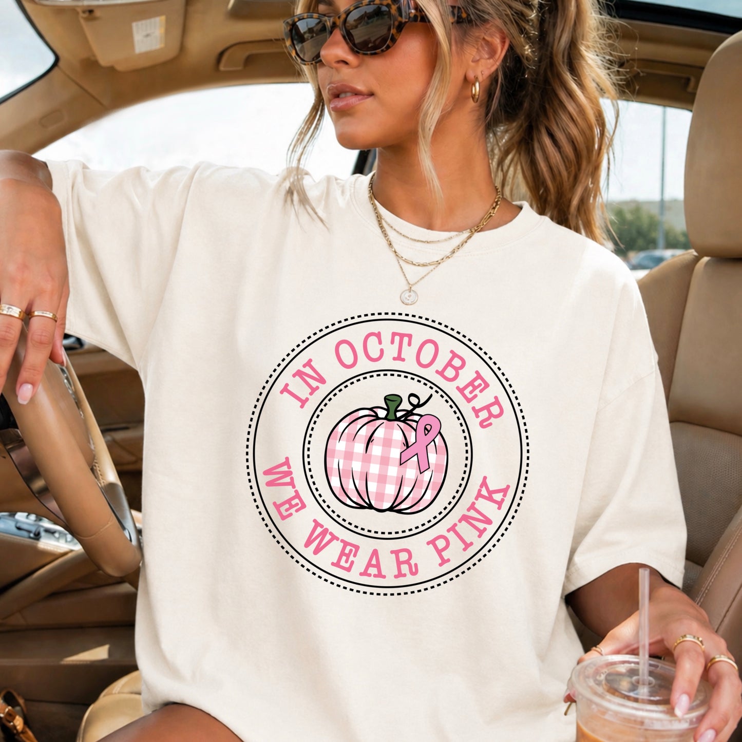 In October We Wear Pink Comfort Color Graphic Tee