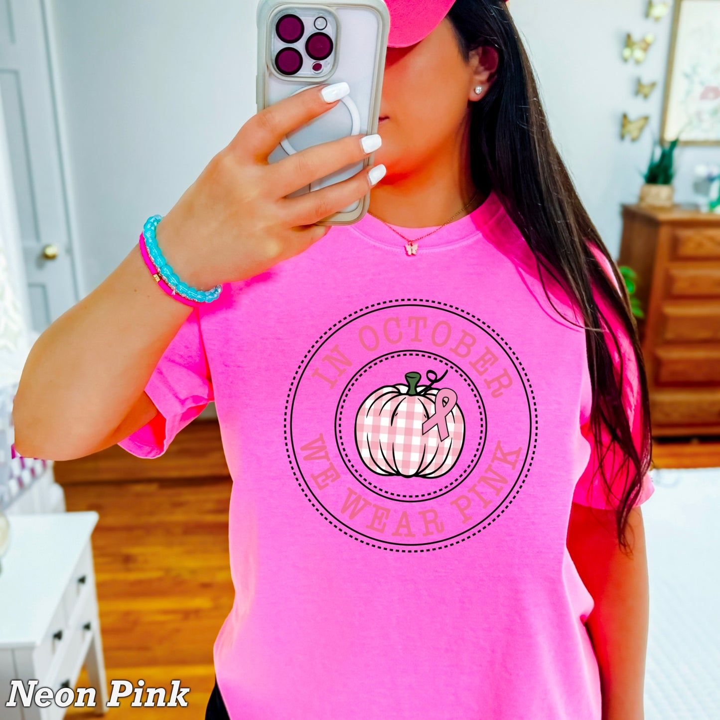 In October We Wear Pink Comfort Color Graphic Tee