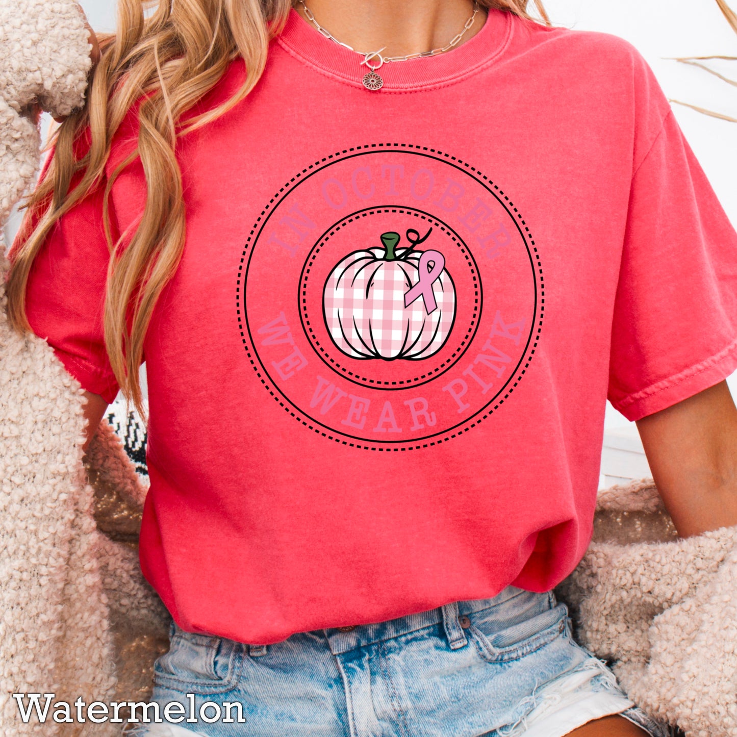 In October We Wear Pink Comfort Color Graphic Tee