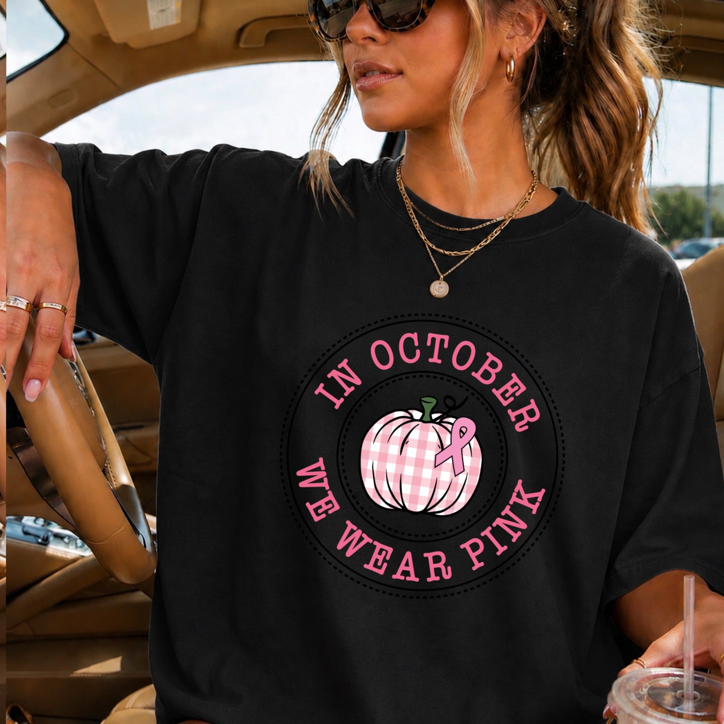 In October We Wear Pink Comfort Color Graphic Tee